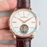 Replica Jaeger-Lecoultre Master Ultra Thin Tourbillon White Dial Brown Leather Strap Watch